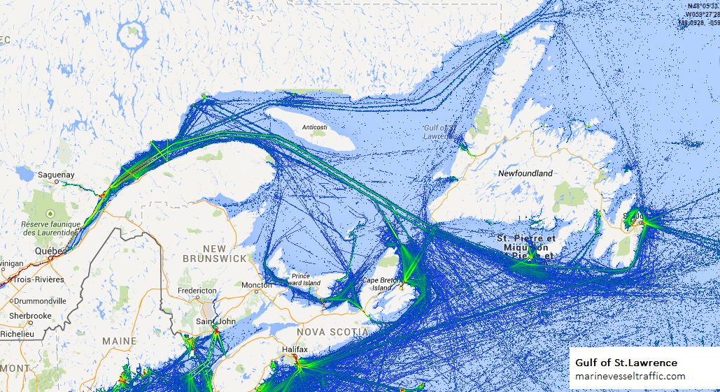 St Lawrence Ferry Crossings Map Gulf Of Saint Lawrence Ship Traffic Live Map | Marine Vessel Traffic